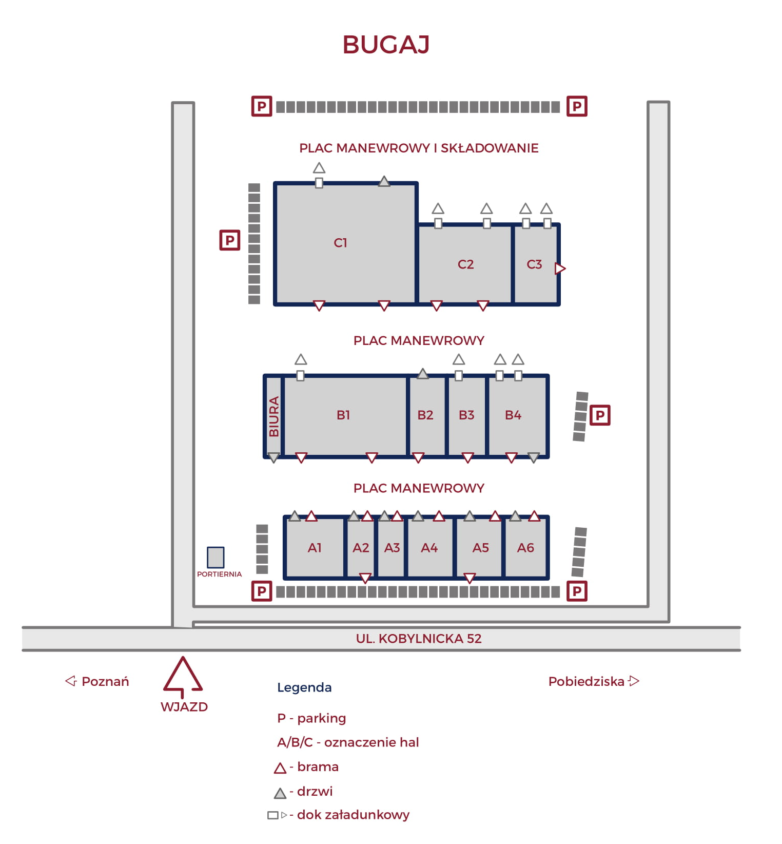 Warehouses for rent in Warehouses Bud-Rental Bugaj. Siteplan.